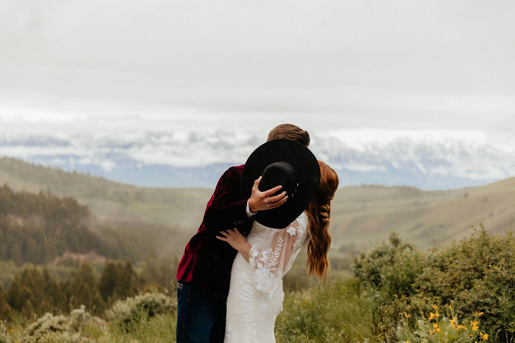 bride and groom jackson hole elopement at the wedding tree