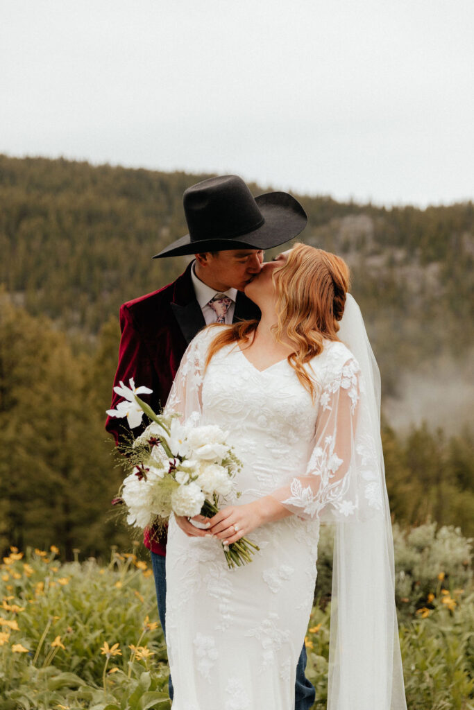 bride and groom jackson hole elopement at the wedding tree