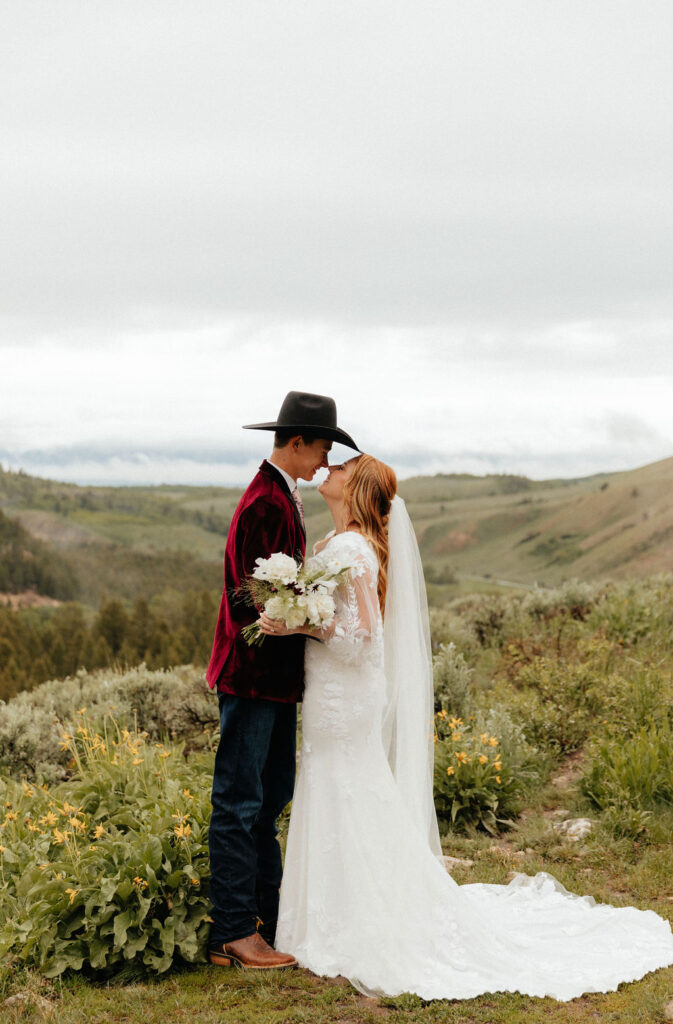 bride and groom jackson hole elopement at the wedding tree