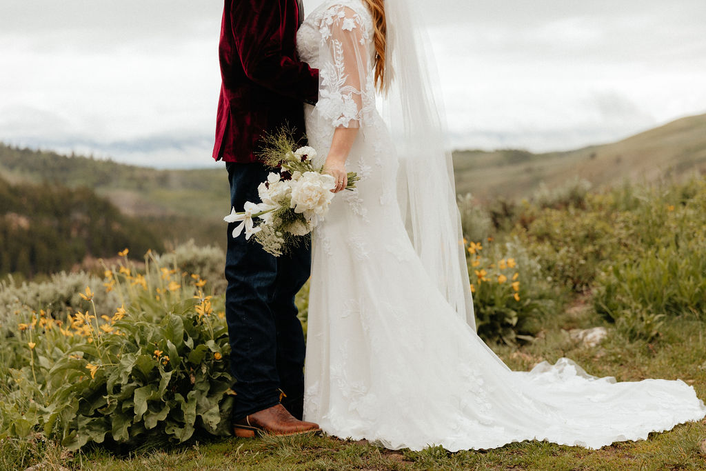 bride and groom jackson hole elopement at the wedding tree