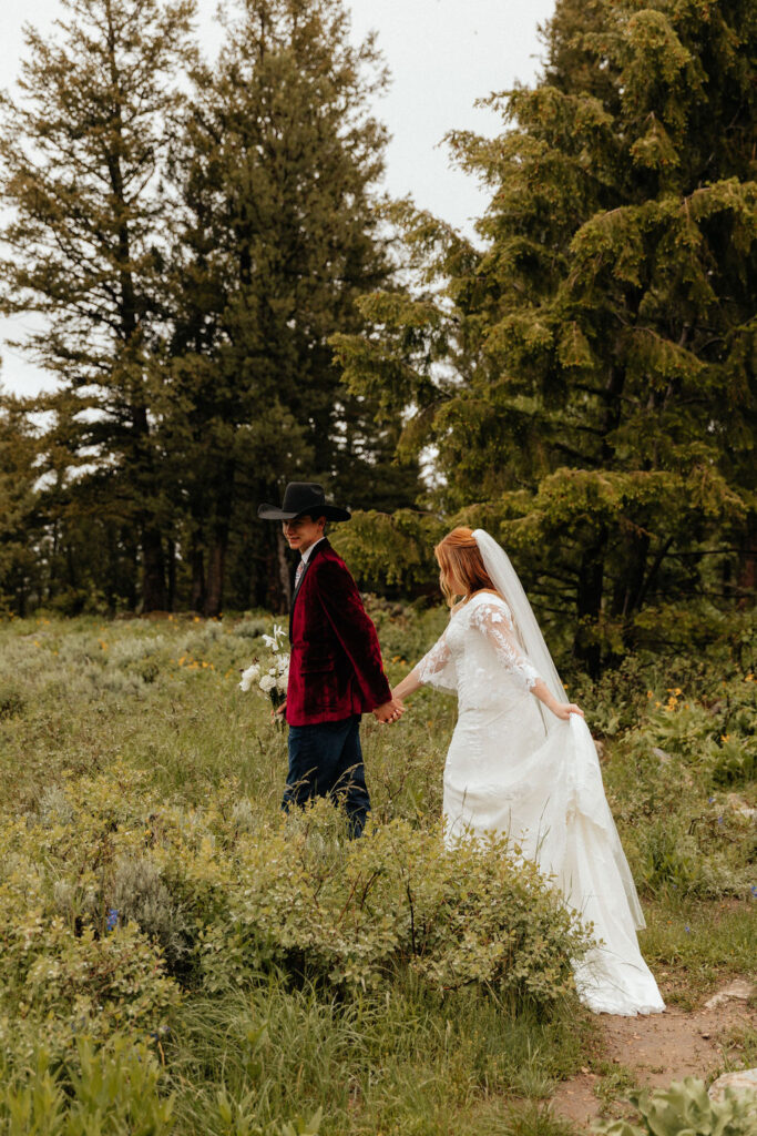 bride and groom jackson hole elopement at the wedding tree