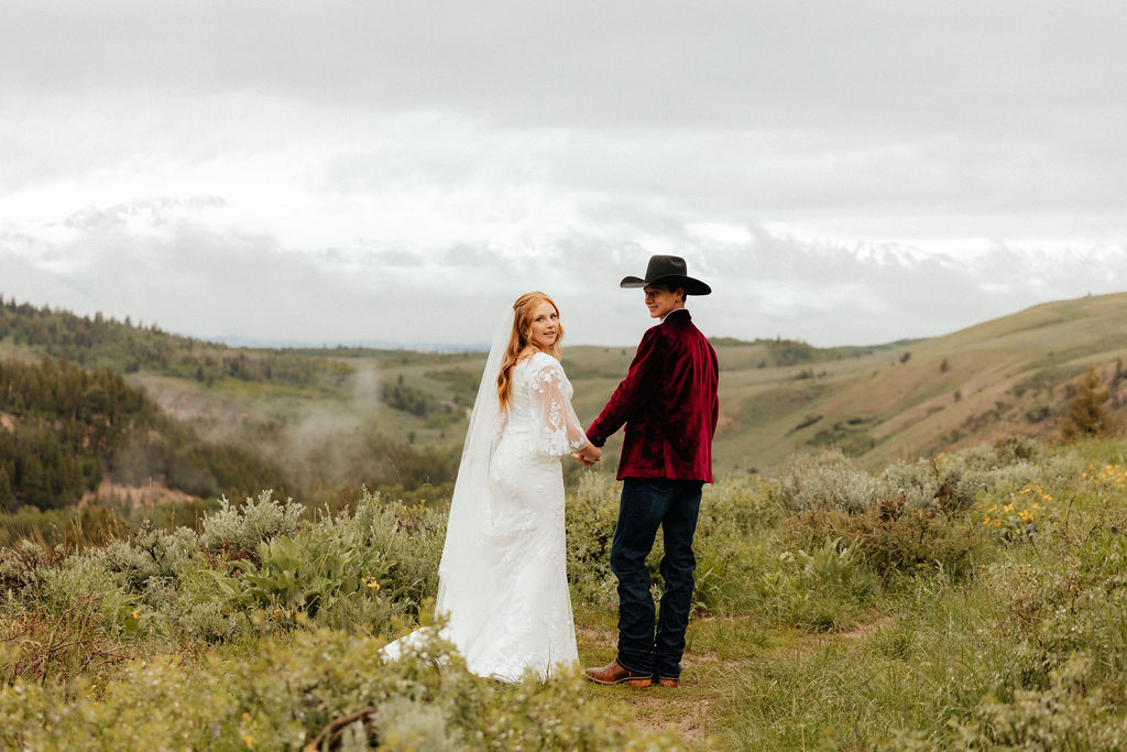 bride and groom jackson hole elopement at the wedding tree