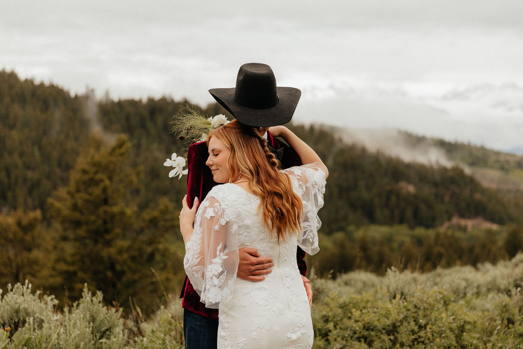 bride and groom jackson hole elopement at the wedding tree