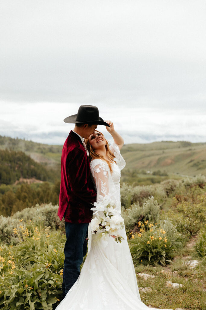 bride and groom jackson hole elopement at the wedding tree