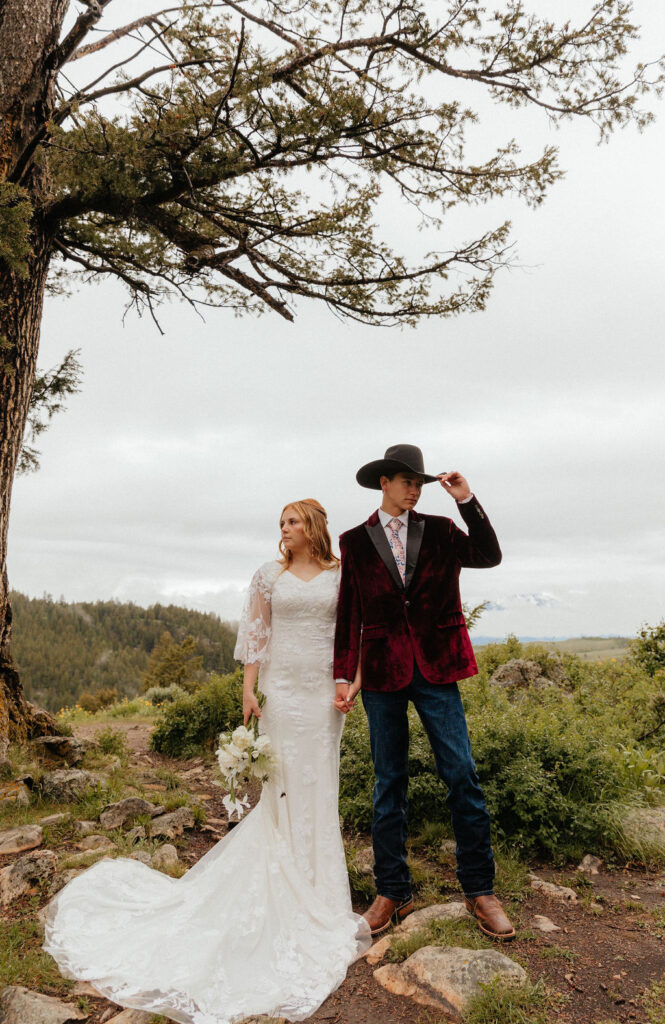 bride and groom jackson hole elopement at the wedding tree