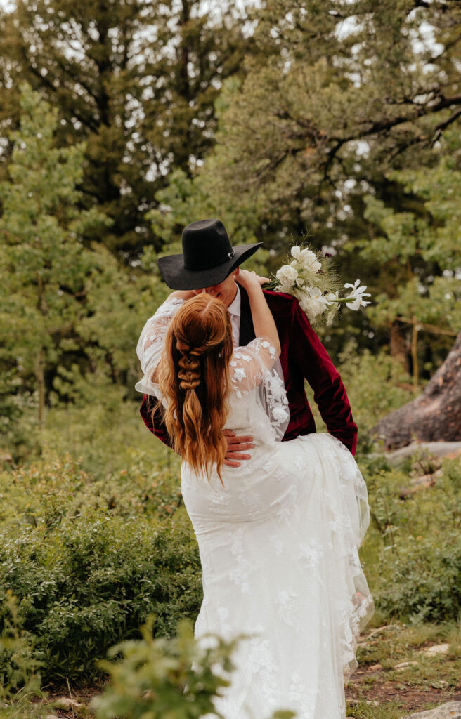 bride and groom jackson hole elopement at the wedding tree