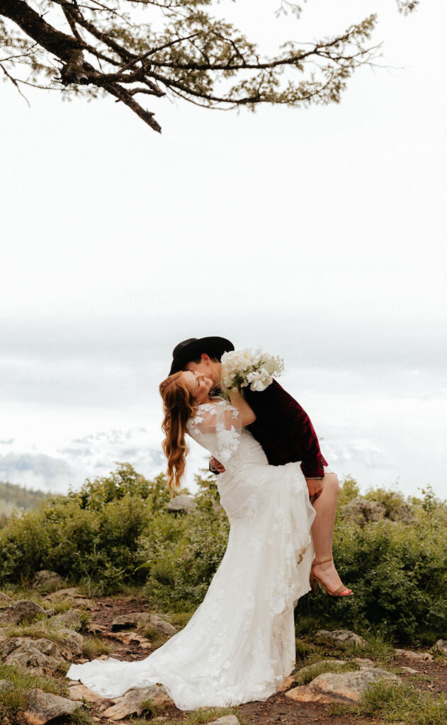 bride and groom jackson hole elopement at the wedding tree