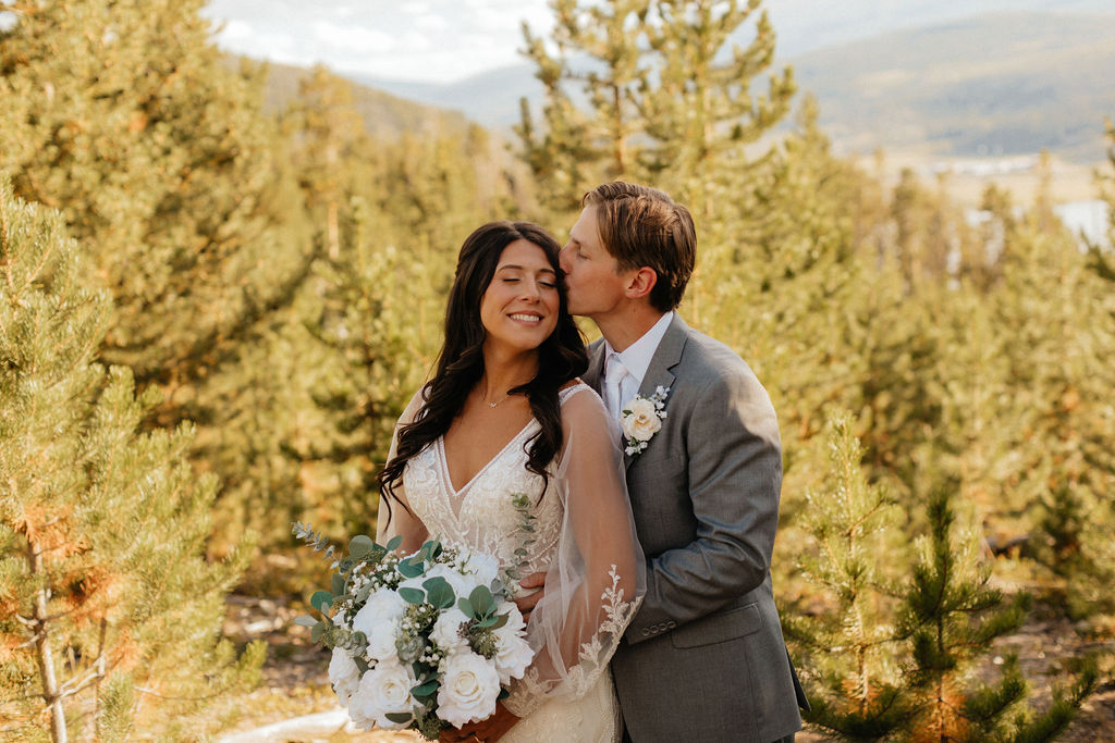 bride and groom summer wedding portraits at sapphire point overlook, colorado