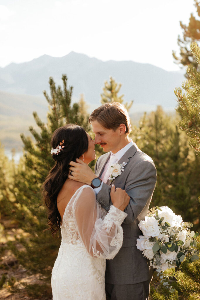 bride and groom summer wedding portraits at sapphire point overlook, colorado