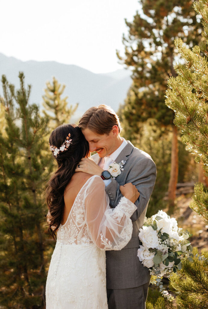 golden hour bride and groom portraits at sapphire point overlook