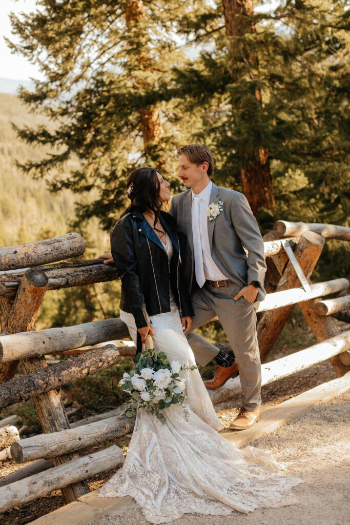 bride and groom summer wedding portraits at sapphire point overlook, colorado