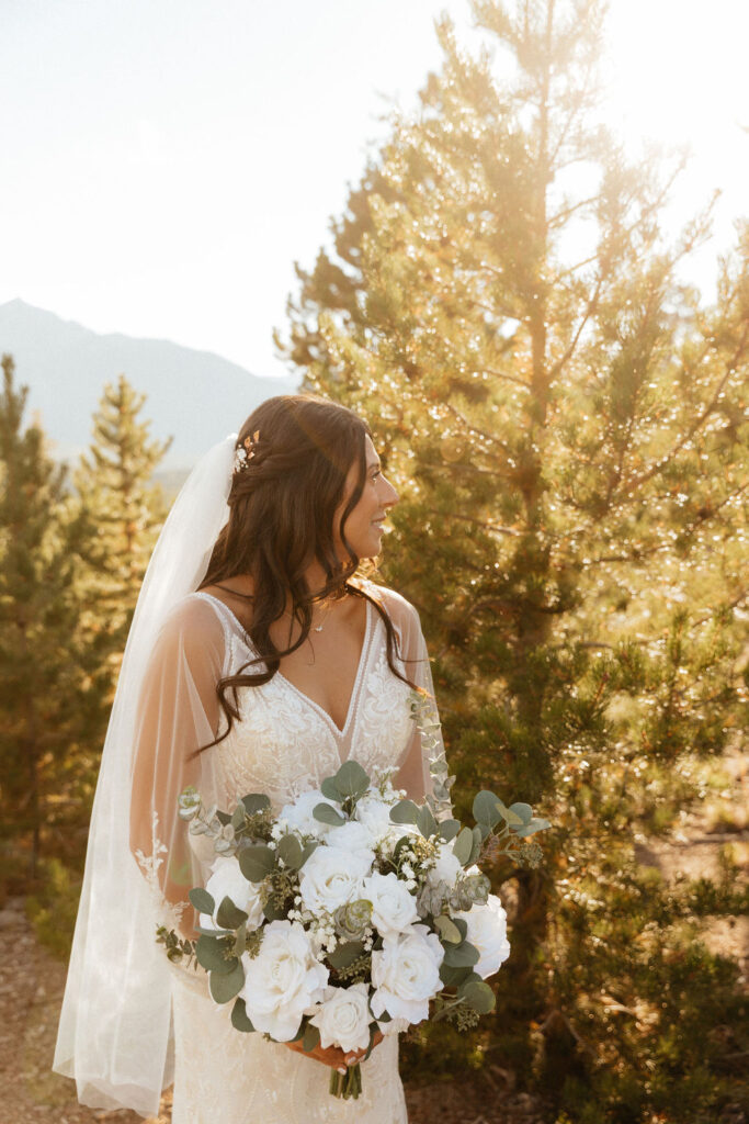 golden hour bride and groom portraits at sapphire point overlook