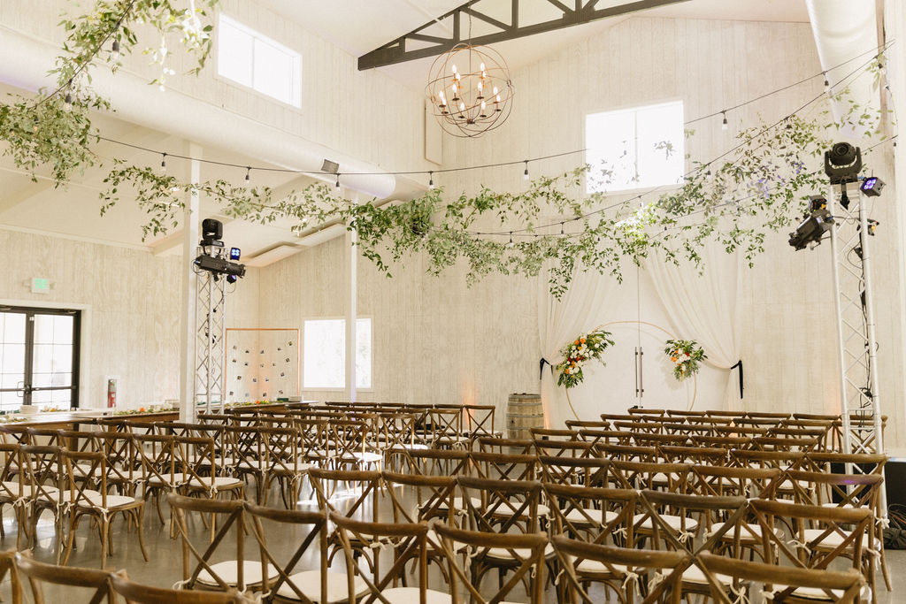 ceremony set up at woodlands, a light colorado mountain wedding venue