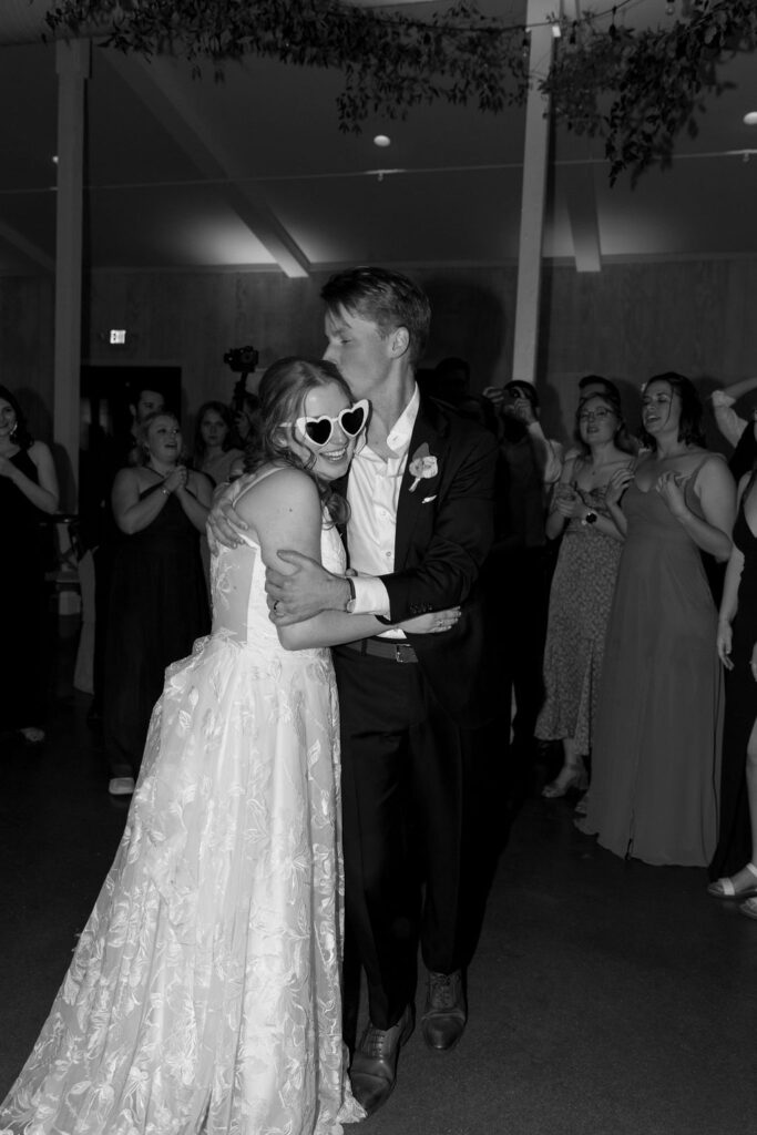 bride and groom dancing and having fun at their wedding reception