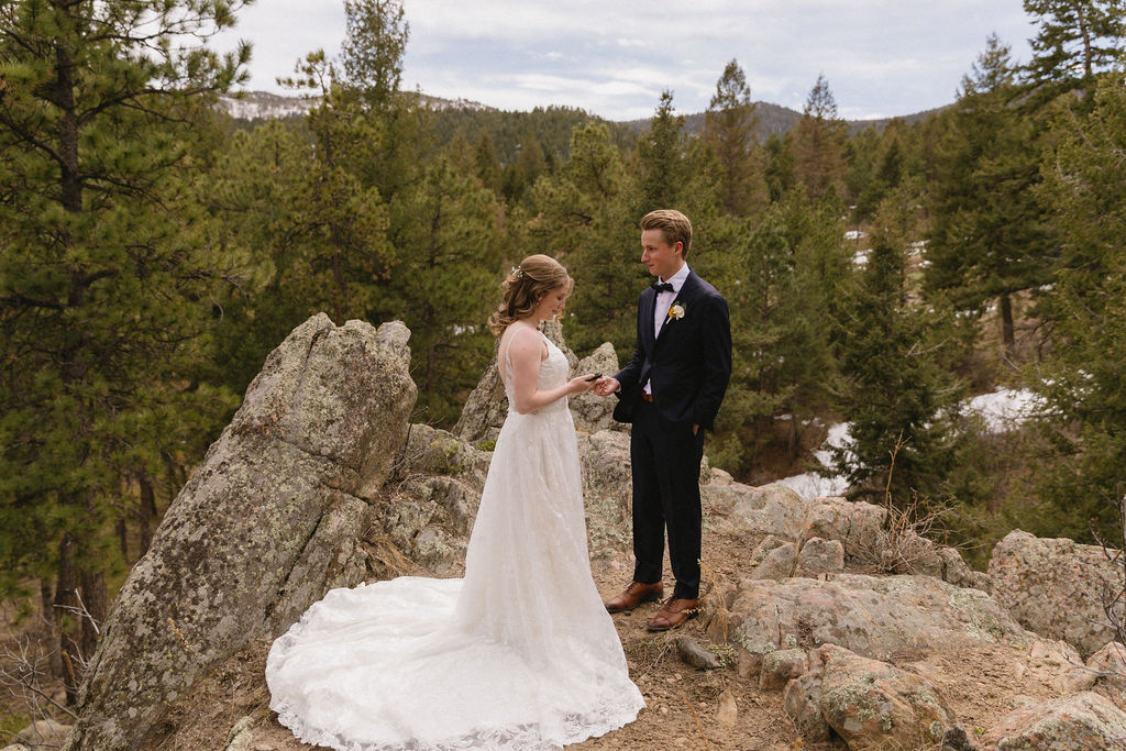 bride and groom exchanging private vows