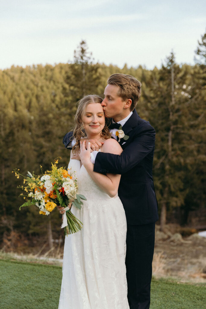 romantic and intimate summer bride and groom portraits in Colorado