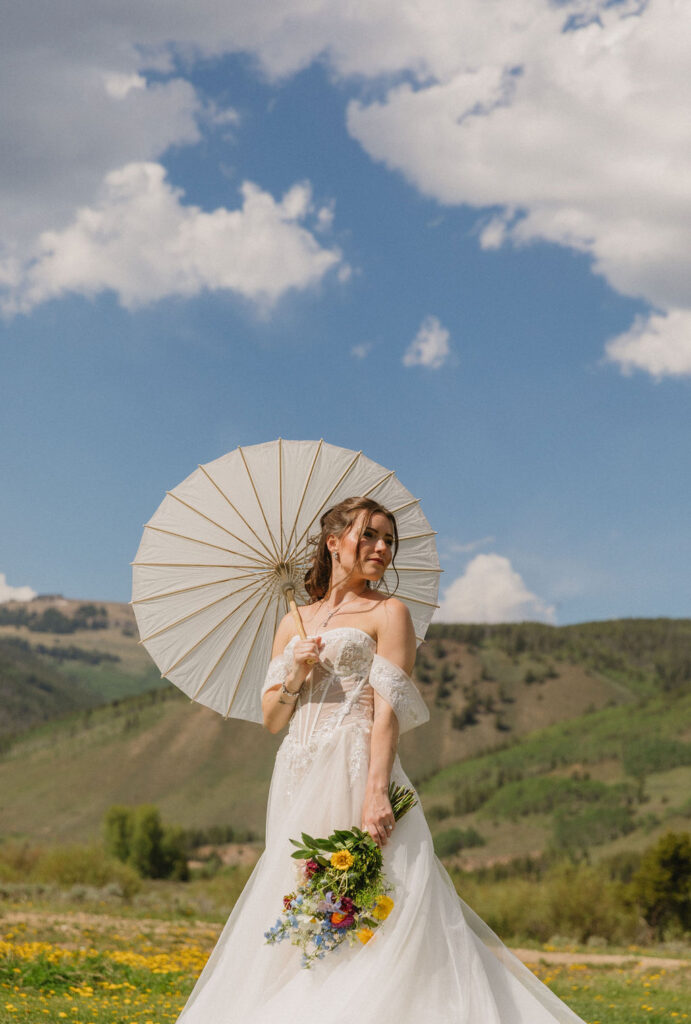 parasol bridal portraits at Camp Hale