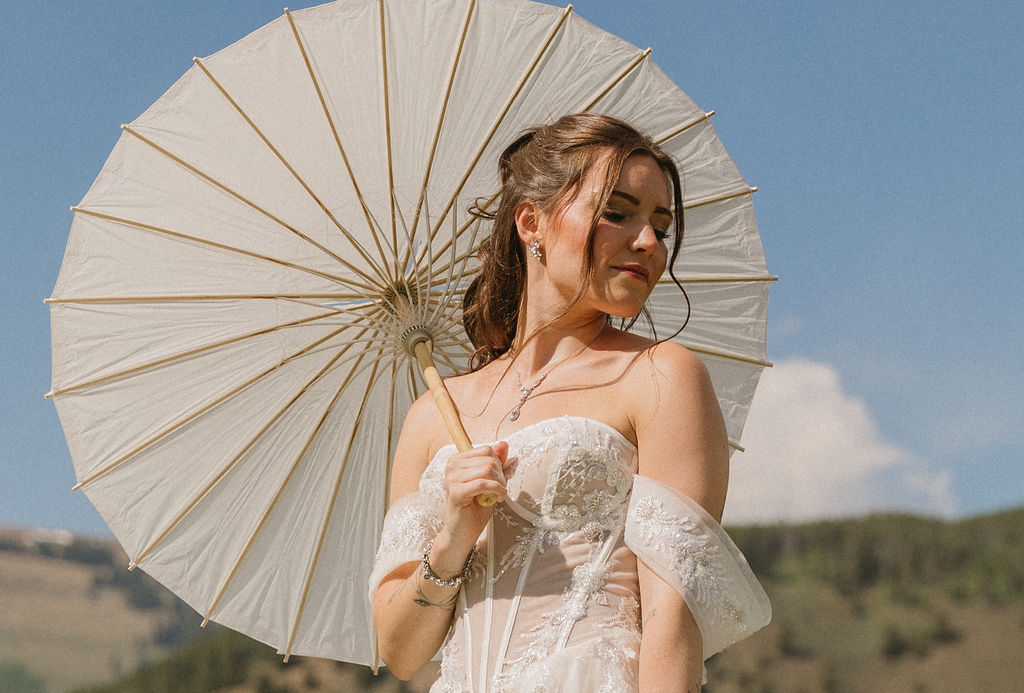 parasol bridal portraits at Camp Hale