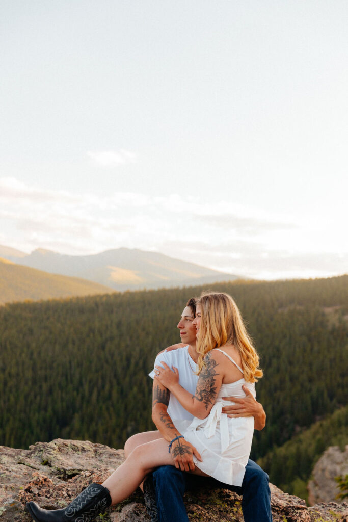 sunset colorado engagement photos in the mountains