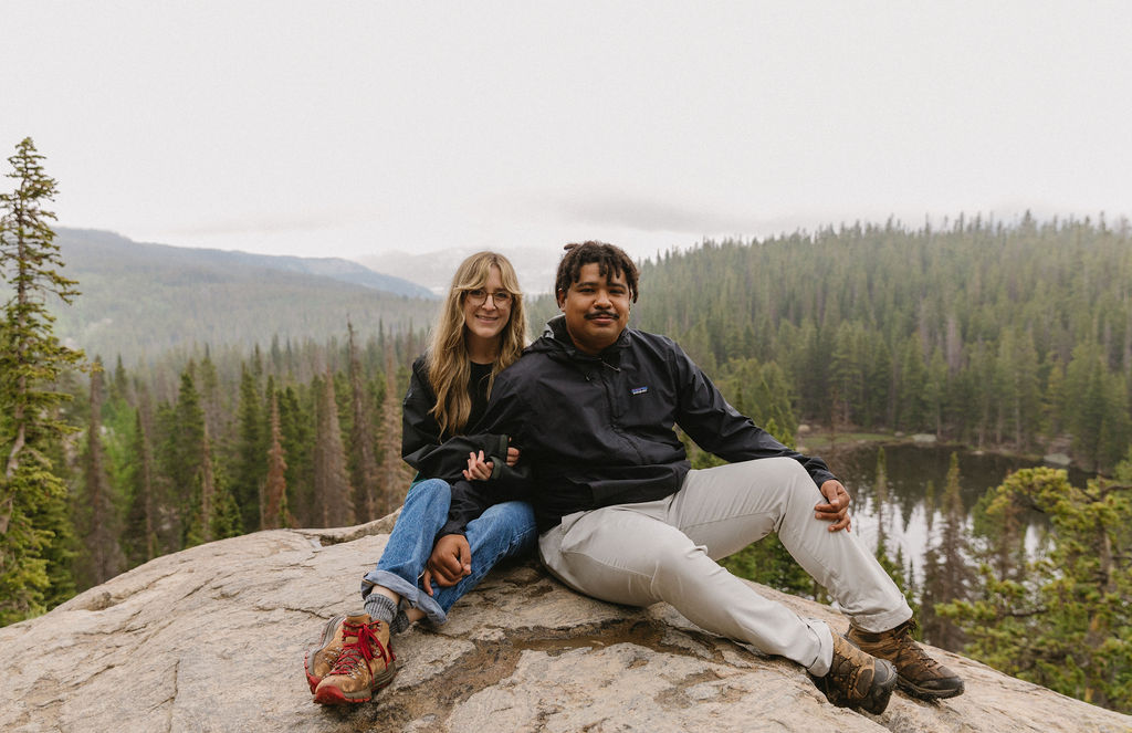 adventurous hiking engagement photos in dream lake, rocky mountain national park