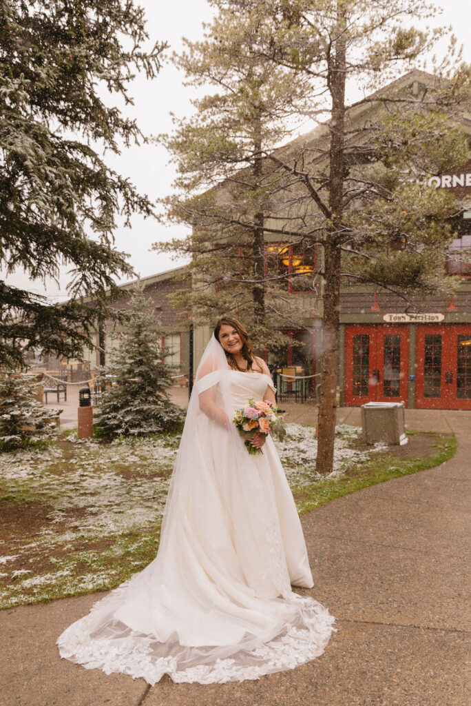 bridal portraits in the snow 