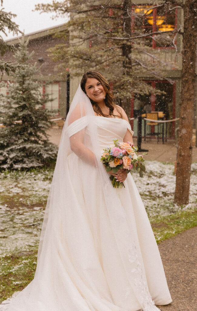 bridal photos in the snow