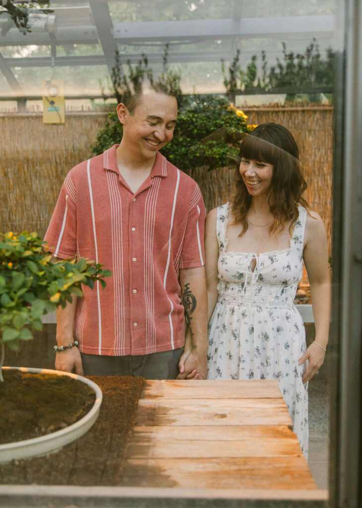 Rainy, dreamy garden engagement photoshoot in Denver, colorado 