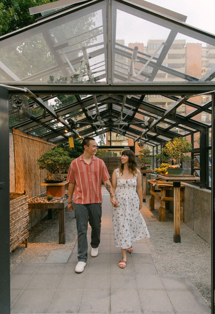 Rainy, dreamy garden engagement photoshoot in Denver, colorado 