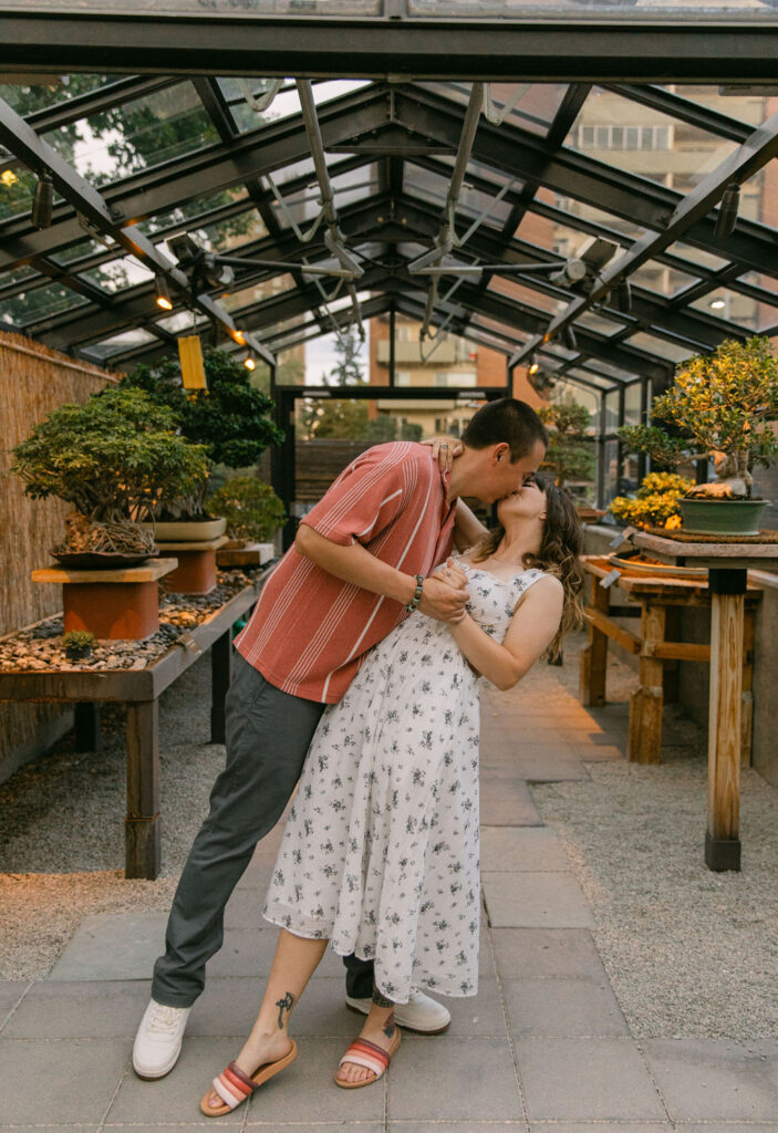 Rainy, dreamy garden engagement photoshoot in Denver, colorado 