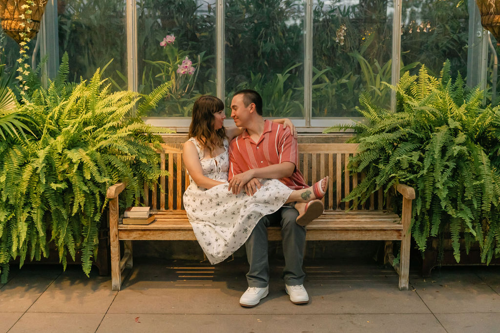 Enchanting greenhouse engagement photos in Denver