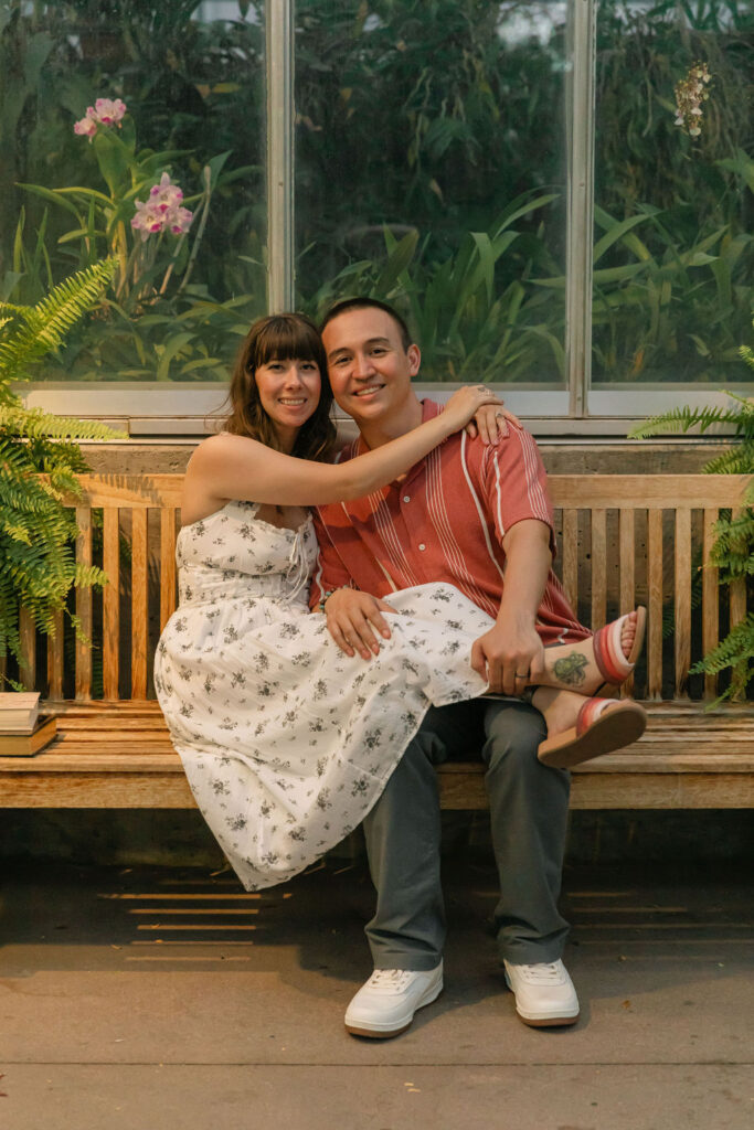 Enchanting greenhouse engagement photos in Denver