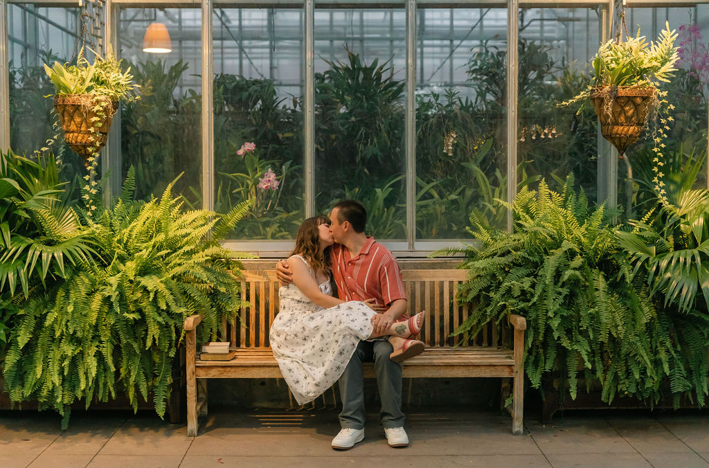 Enchanting greenhouse engagement photos in Denver