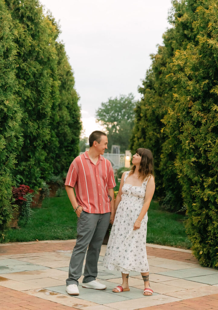 Romantic botanic garden engagement photos 