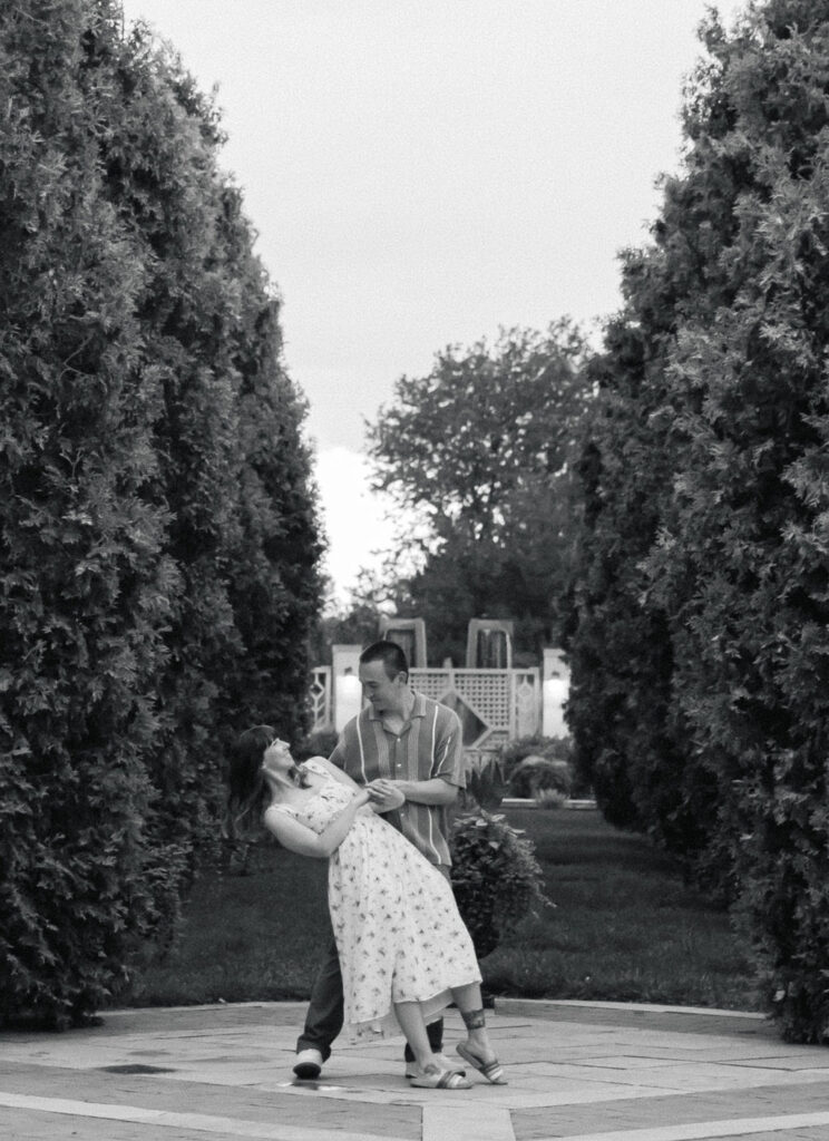 Romantic botanic garden engagement photos 