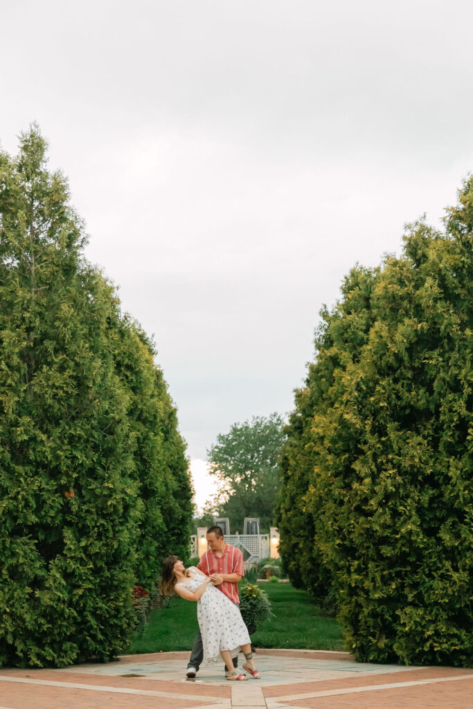 Romantic botanic garden engagement photos 