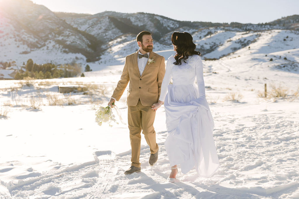 Sunset bride and groom portraits at Denver mountain wedding venue