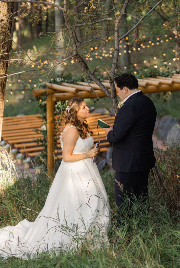 bride and groom exchanging private vows