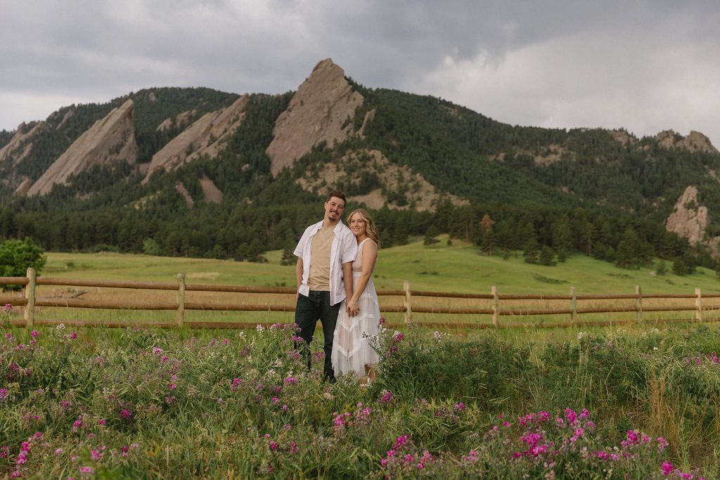 Gorgeous wildflower location for engagement photos in Boulder, Colorado at Chautauqua Park.