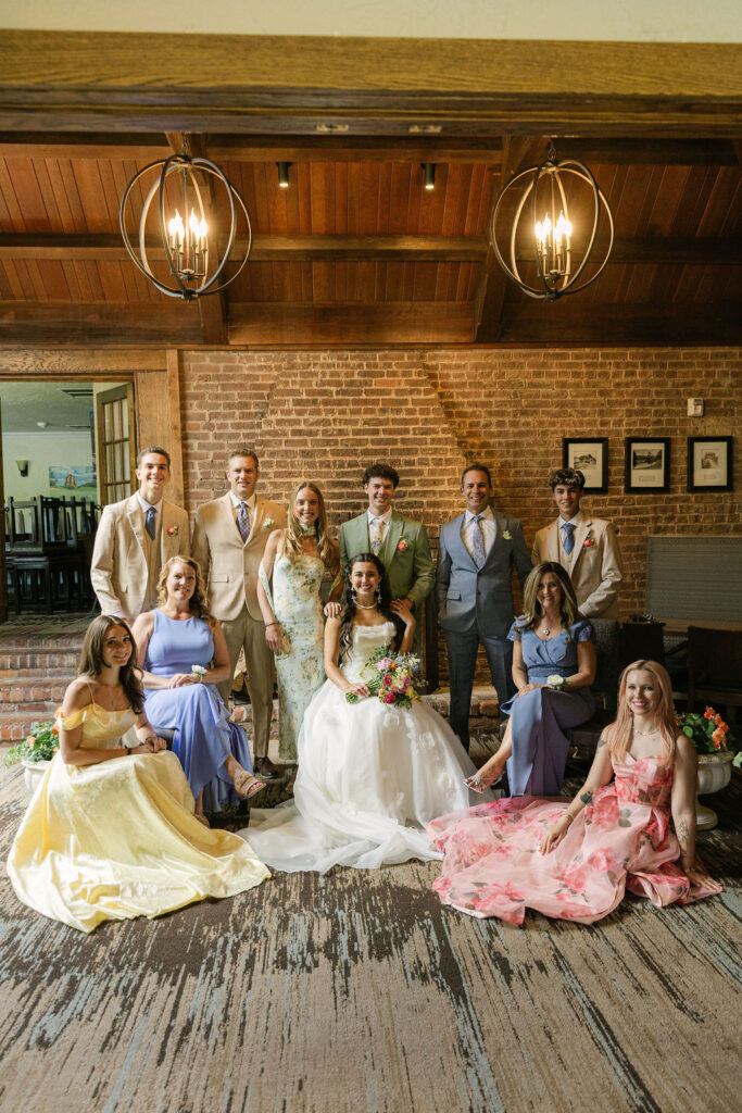 Indoor family wedding portrait in historic Manor House at Perry Park Country Club