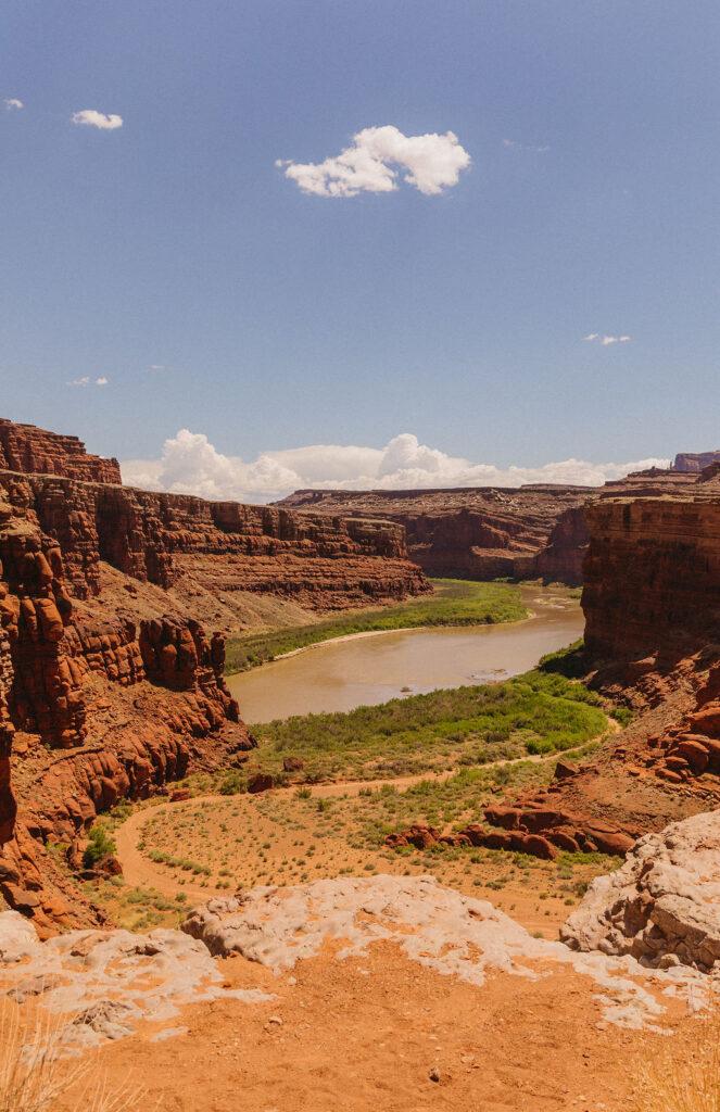 Overlook of the Colorado River winding through red rock cliffs near Dead Horse Point—one of the most scenic locations for Moab weddings and elopements.
