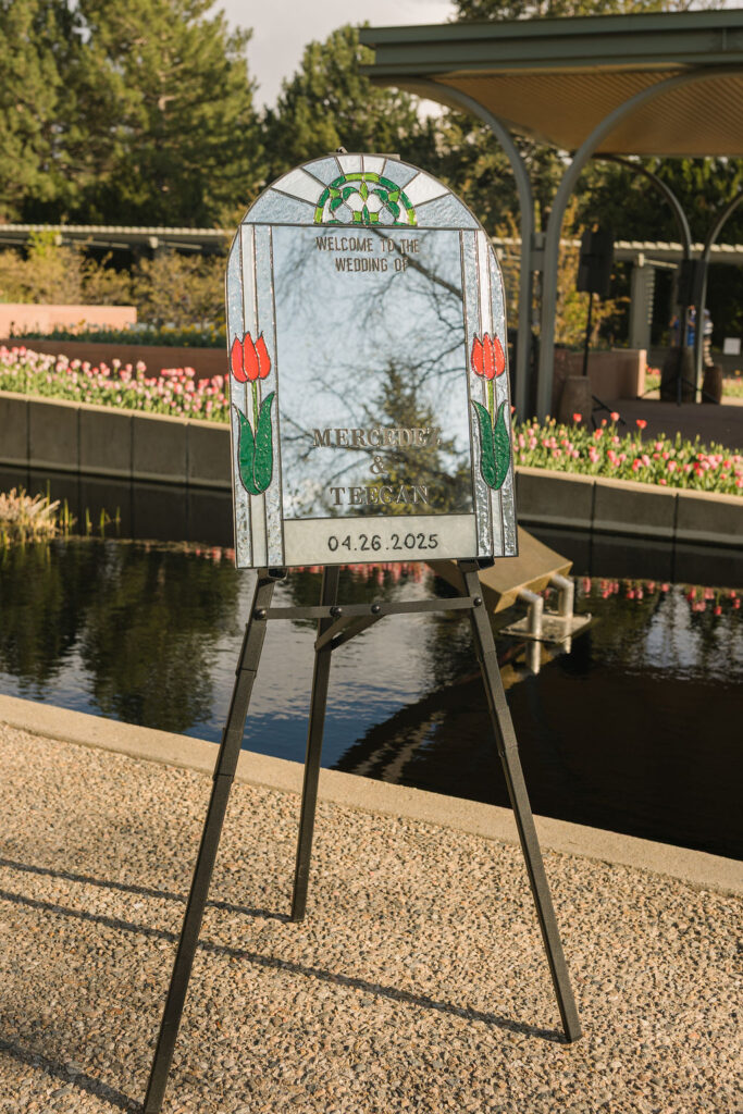 wedding signage with tulips