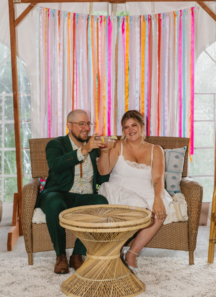 bride and groom toasting champagne at stone mountain lodge