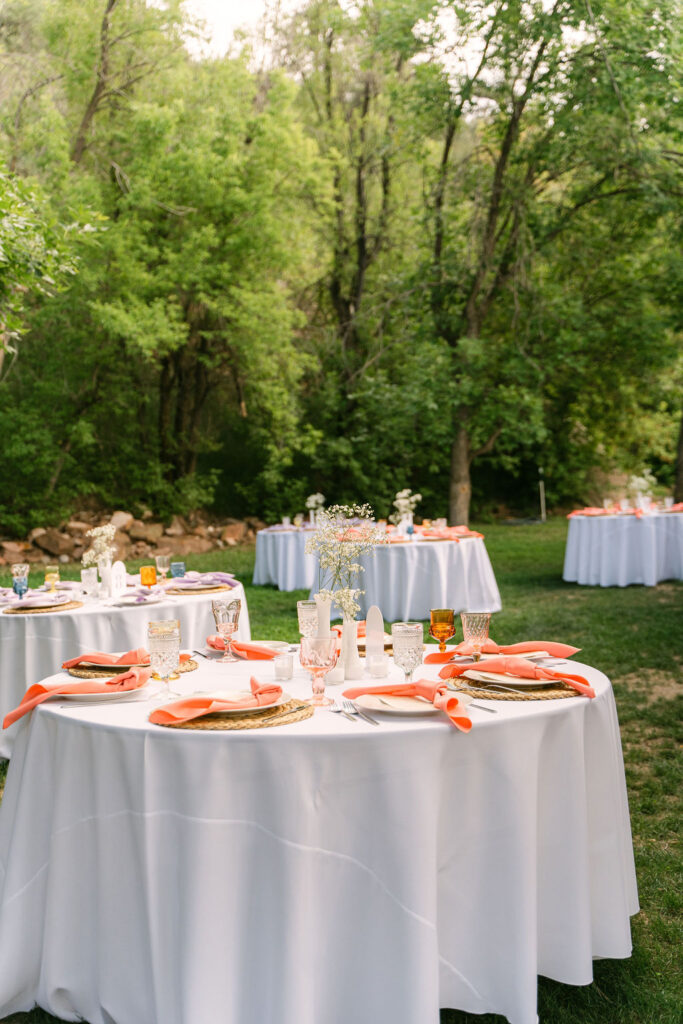 stone mountain lodge outdoor wedding reception set up