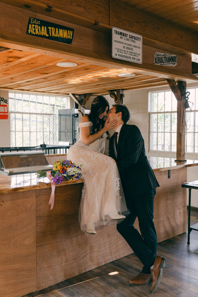 bride and groom inside the Tram Haus