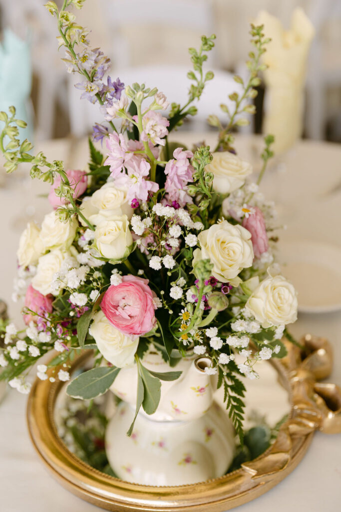 colorful romantic wedding floral arrangement