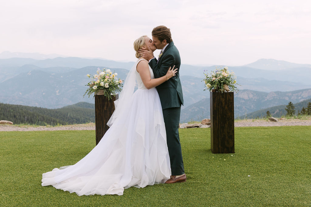 First kiss photo from Echo Mountain outdoor ceremony 
