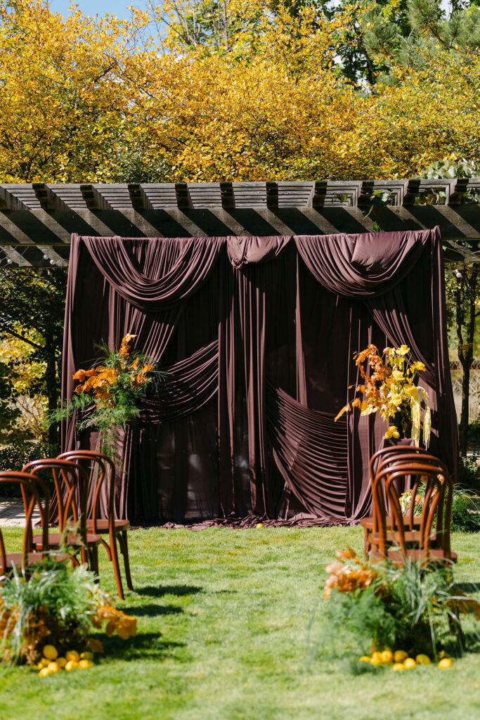 Luxury wedding ceremony draping at Oceana's Gardens in Boulder