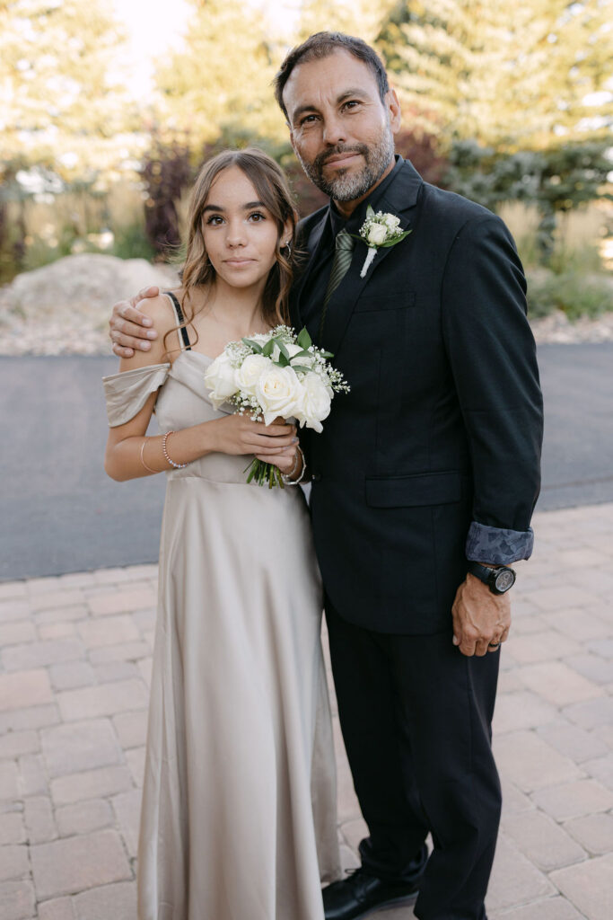 Father and daughter portrait at the reception at Spruce Mountain Ranch.