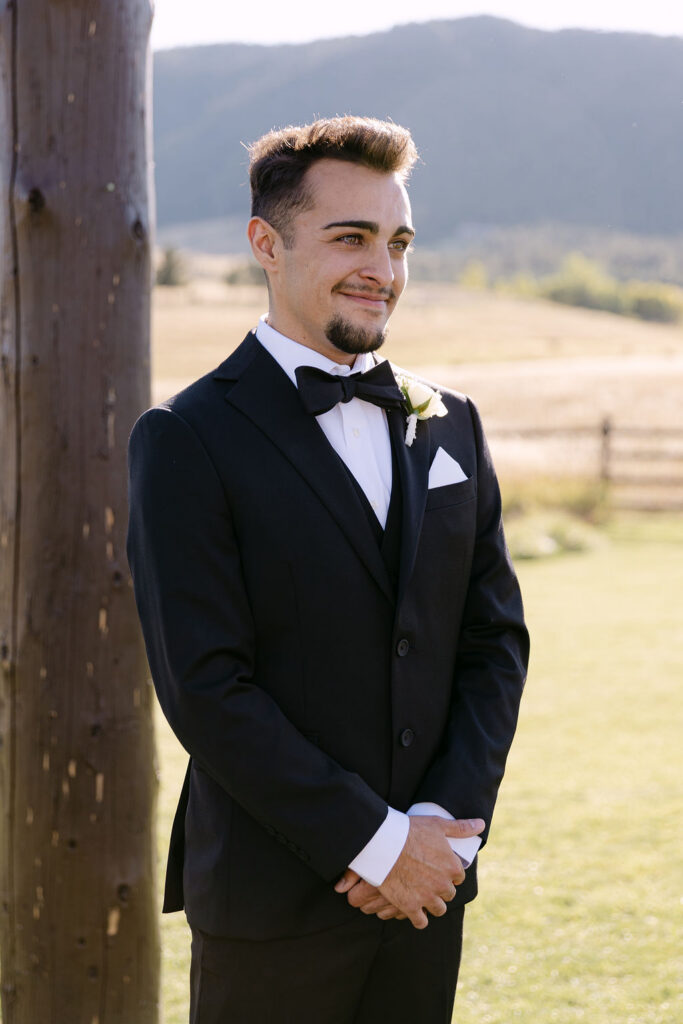 Groom becoming emotional as he sees the bride during the ceremony.