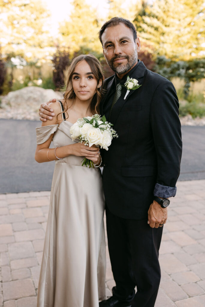 Father and daughter portrait at the reception at Spruce Mountain Ranch.